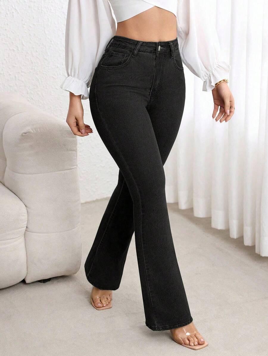 CZARNE SPODNIE JEANS DZWONY WYSOKI STAN
