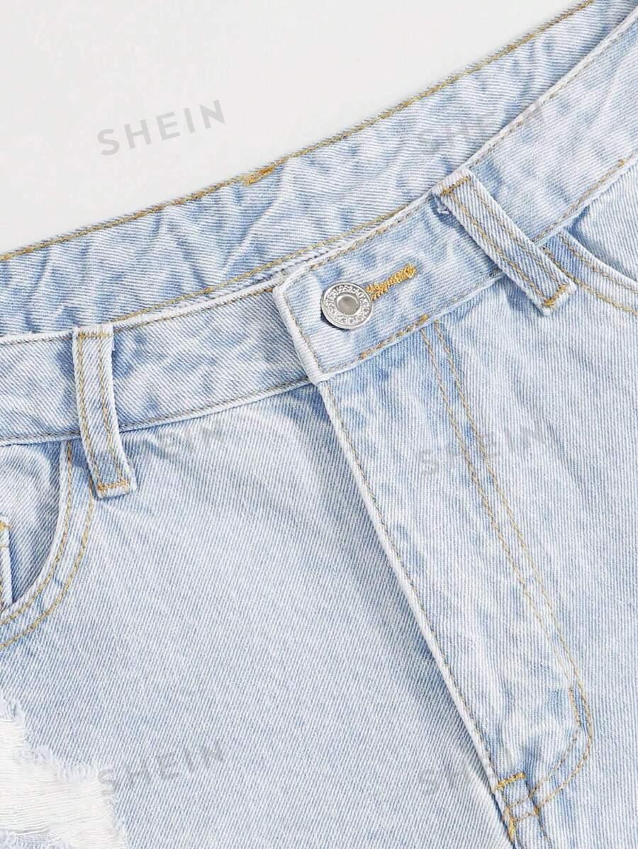 NIEBIESKIE SPODENKI JEANS PRZETARCIE 