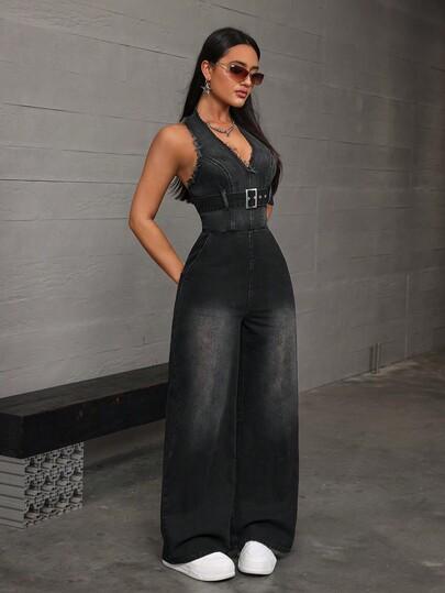 czarny kombinezon jeans