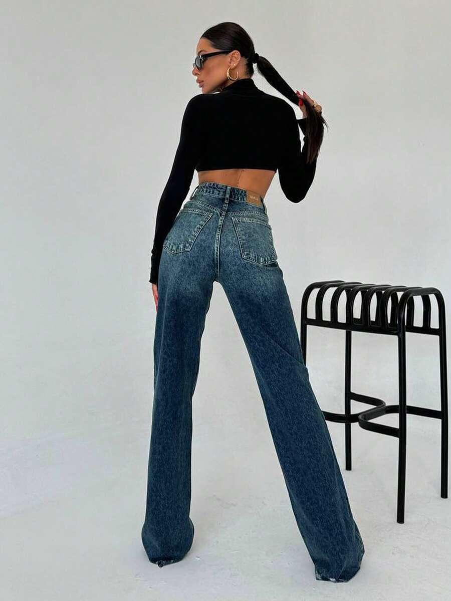 spodnie jeans wysoki stan animal print 