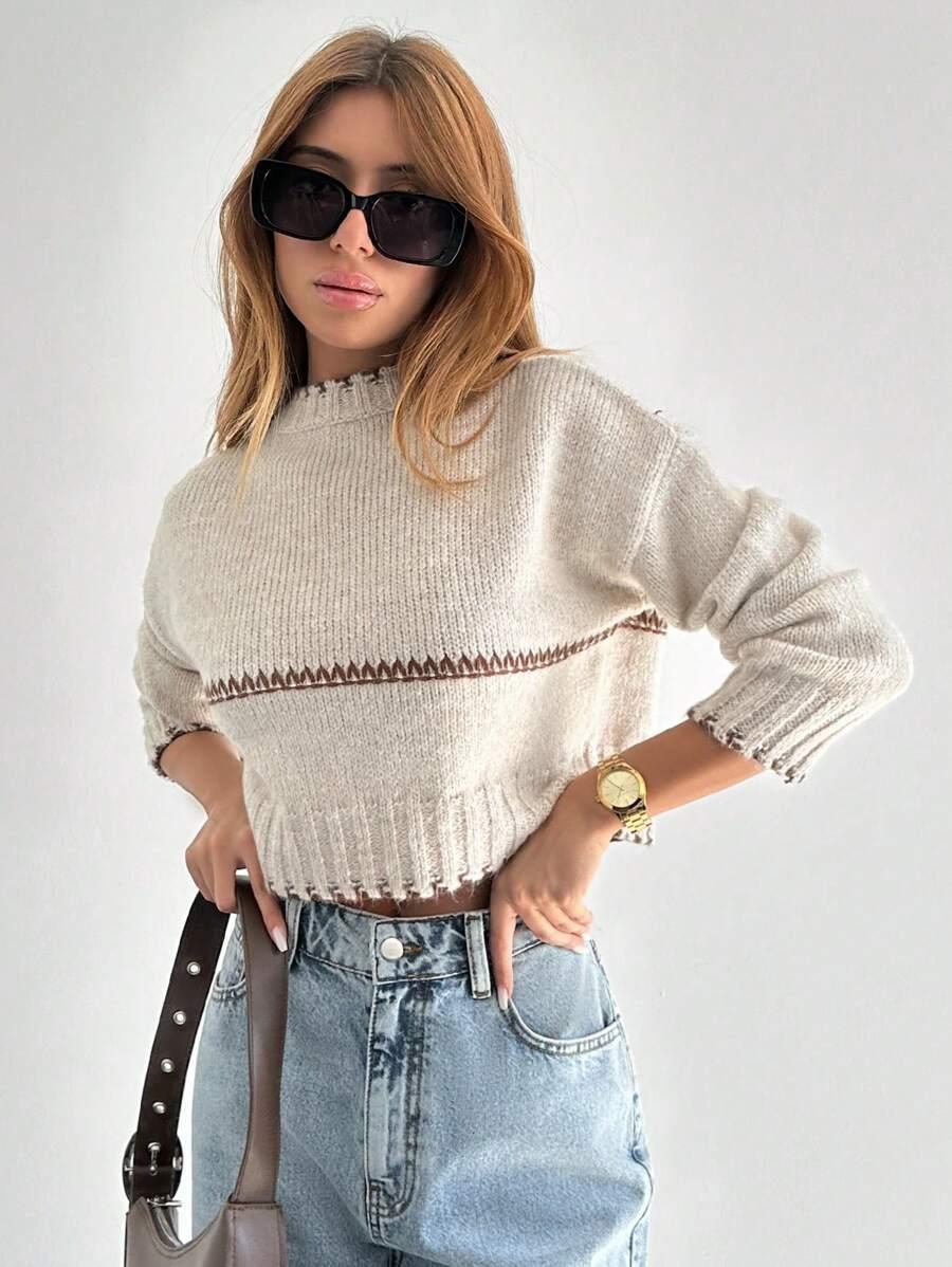 BEŻOWY SWETER STÓJKA 