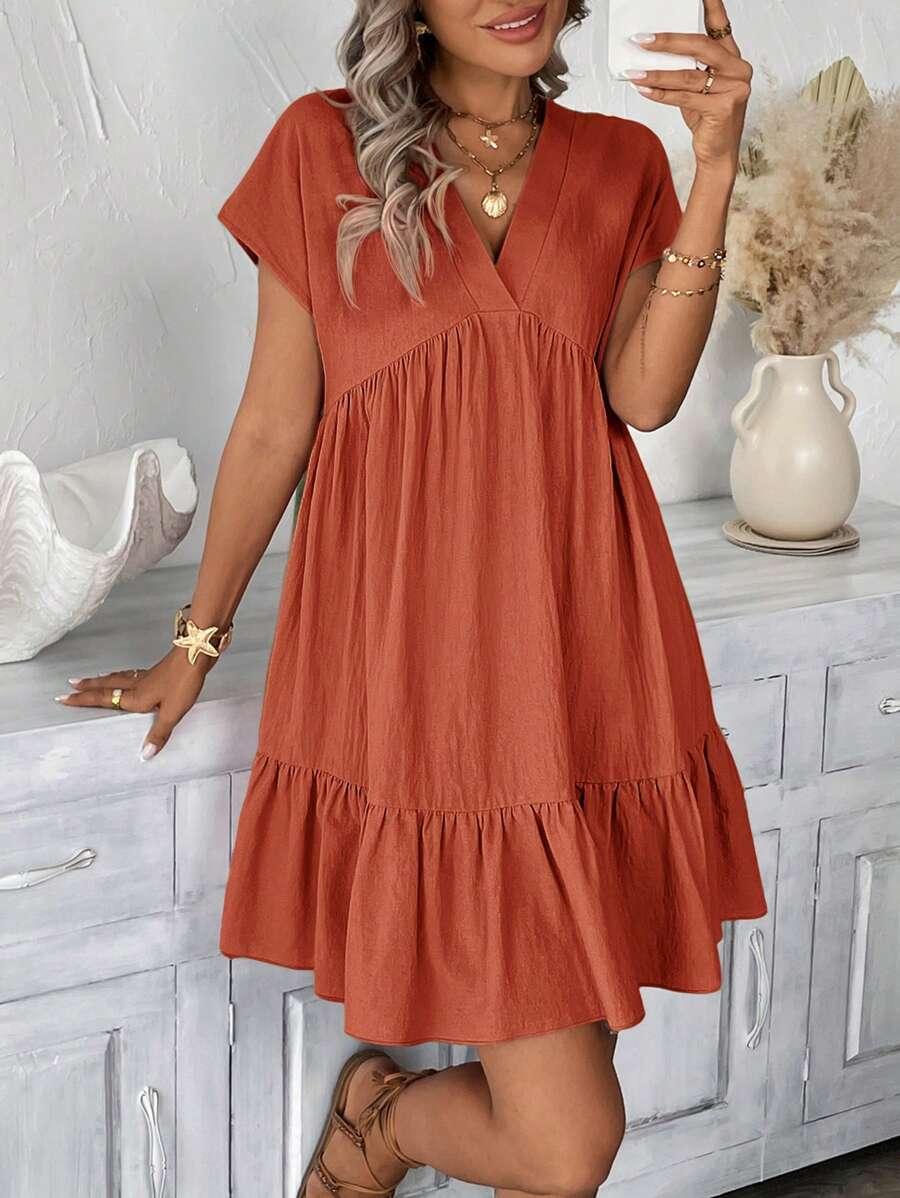 sukienka krótki rękaw v-neck
