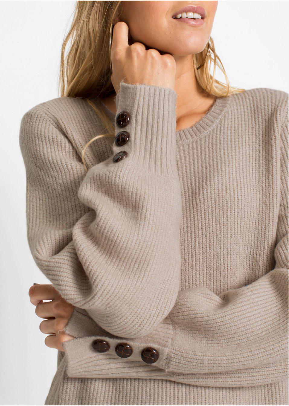 BEŻOWY SWETER GUZIKI