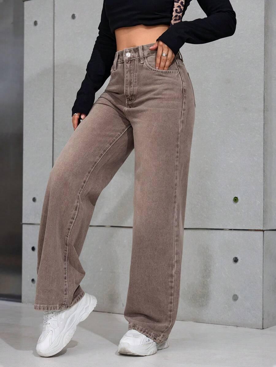 BRĄZOWE SPODNIE JEANS