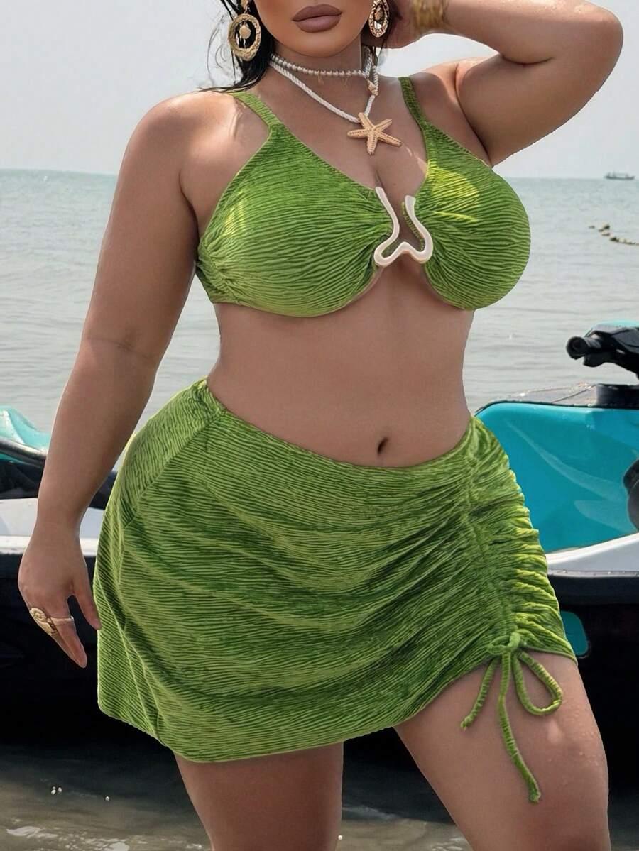 zielony komplet plażowy bikini spódnica