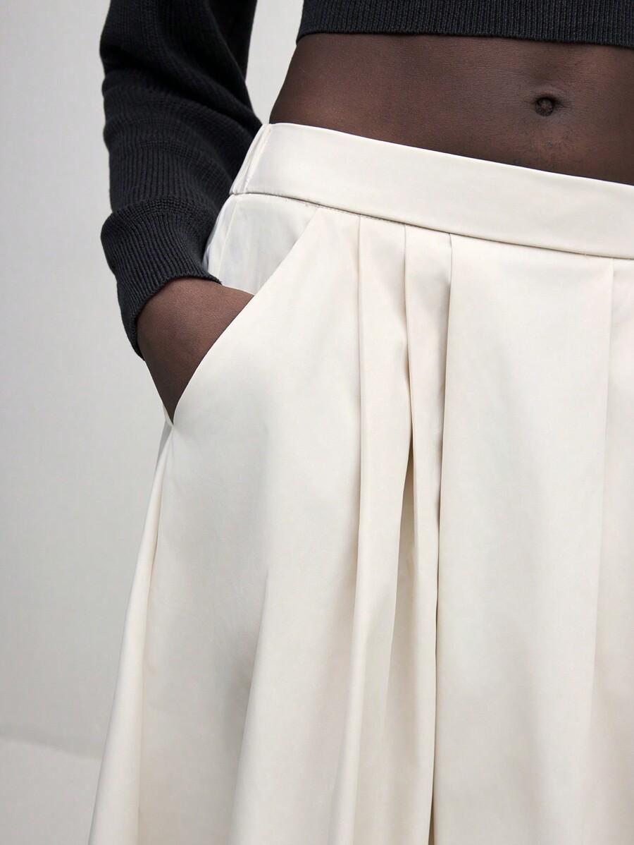 BEŻOWA MIDI SPÓDNICA 
