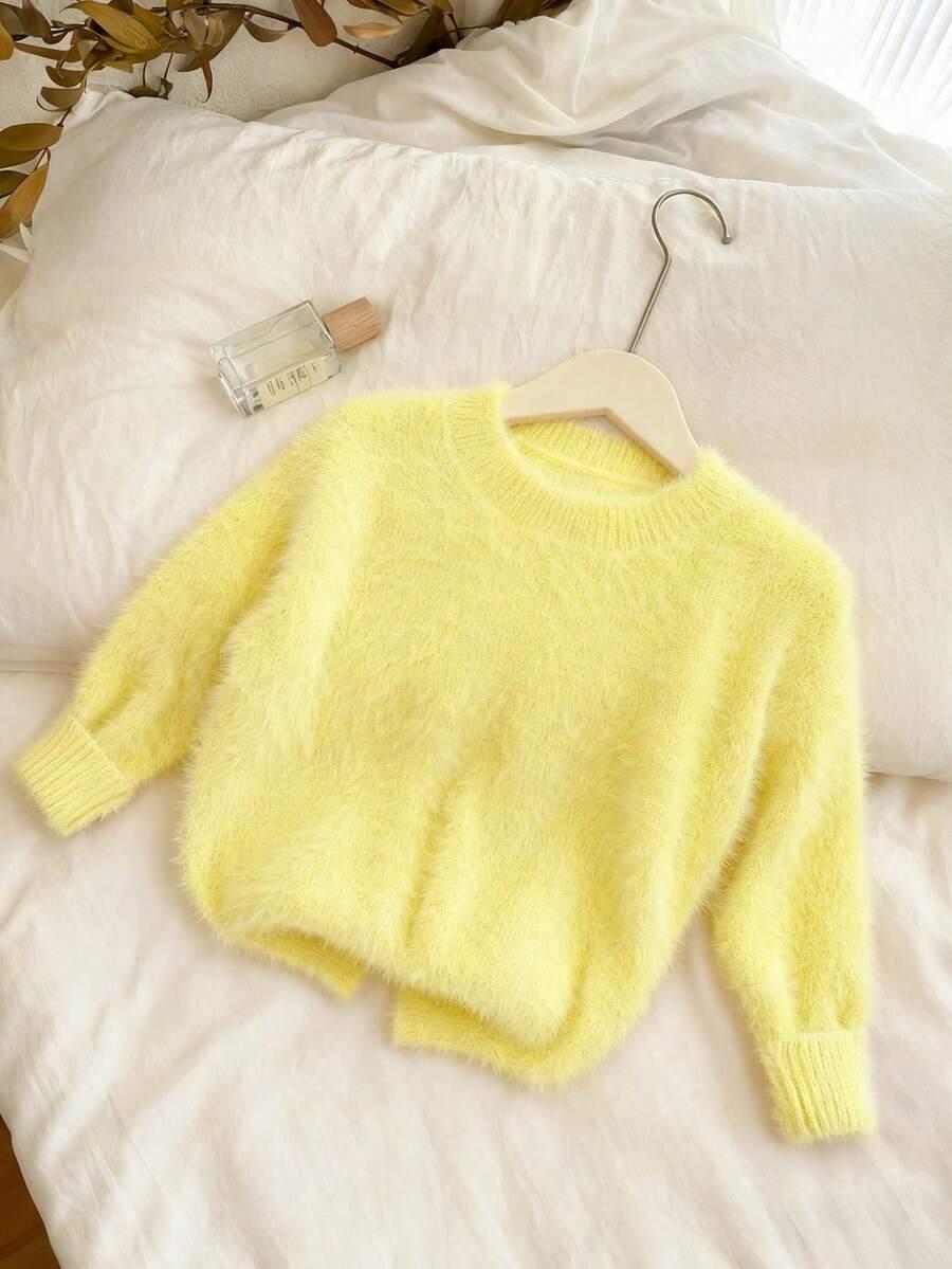 ŻÓŁTY SWETER OKRĄGŁY DEKOLT