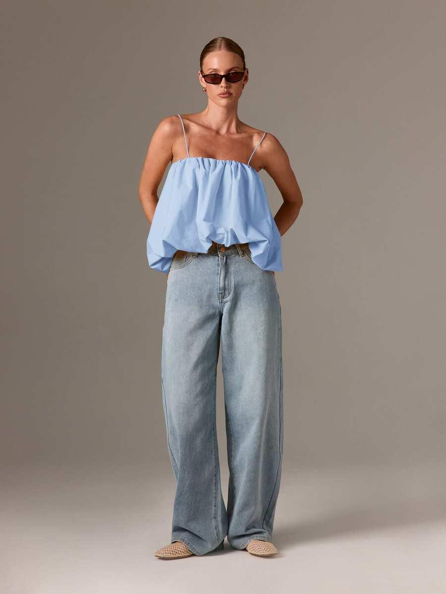 NIEBIESKI TOP NA RAMIĄCZKACH