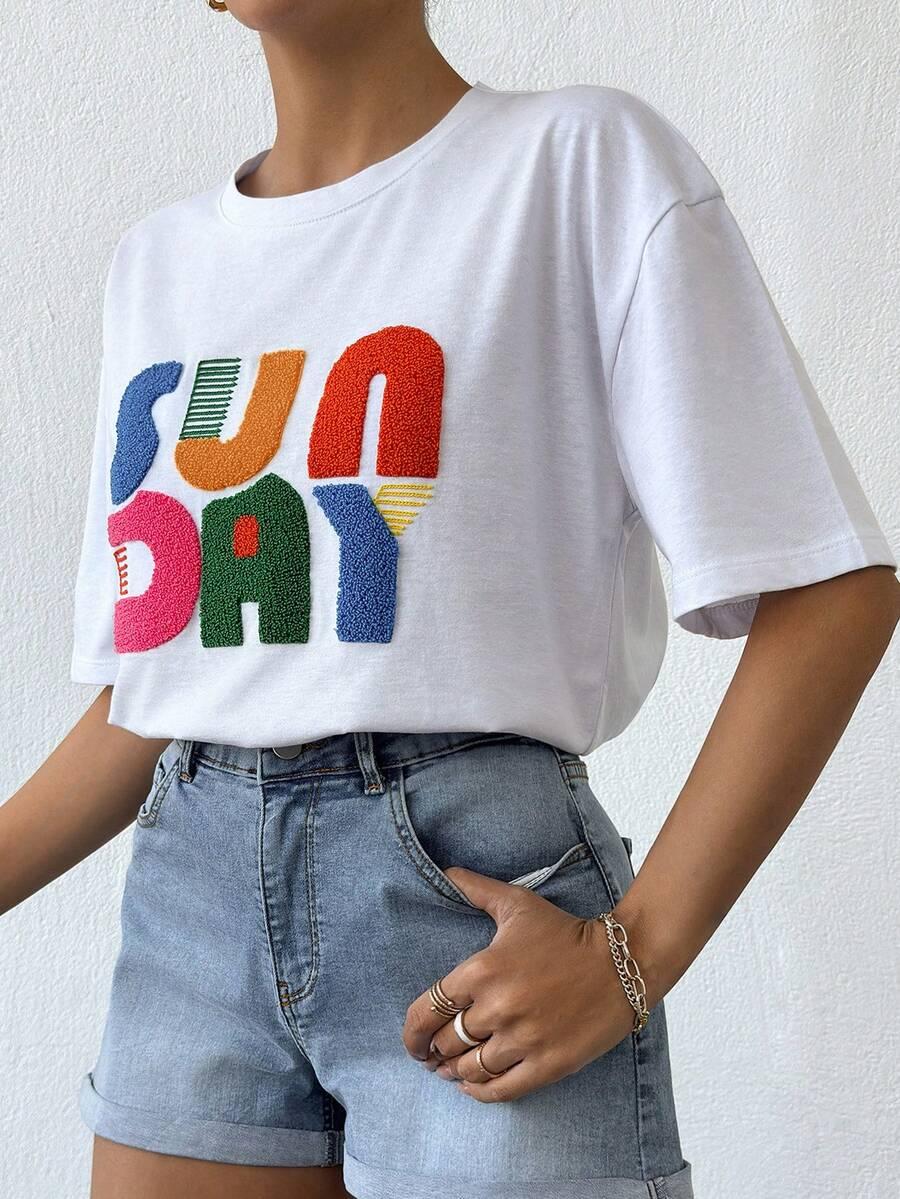 BIAŁY t-shirt okrągły dekolt