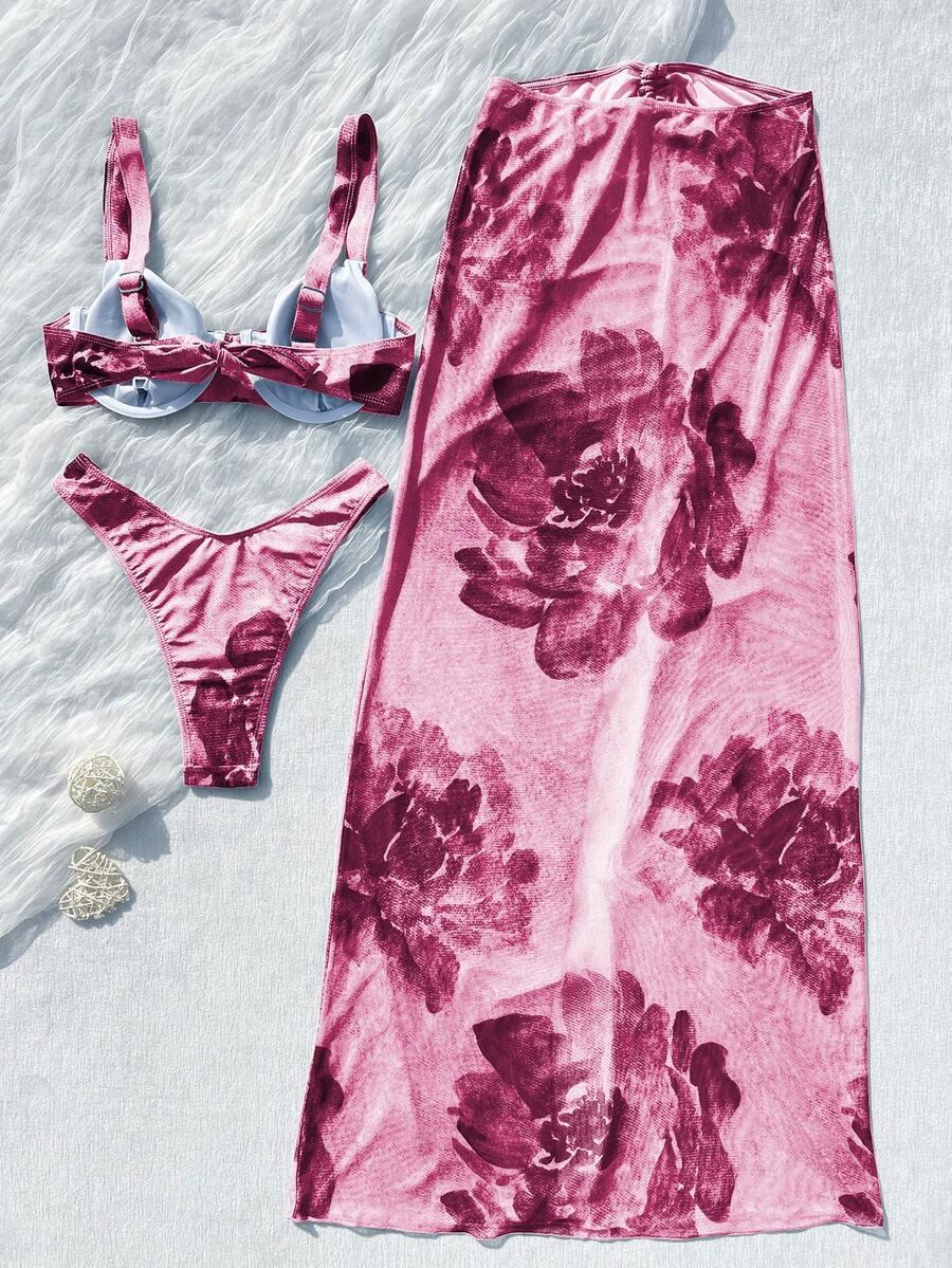 komplet DWUCZĘŚCIOWY STRÓJ KĄPIELOWY sarong wzór tie dye