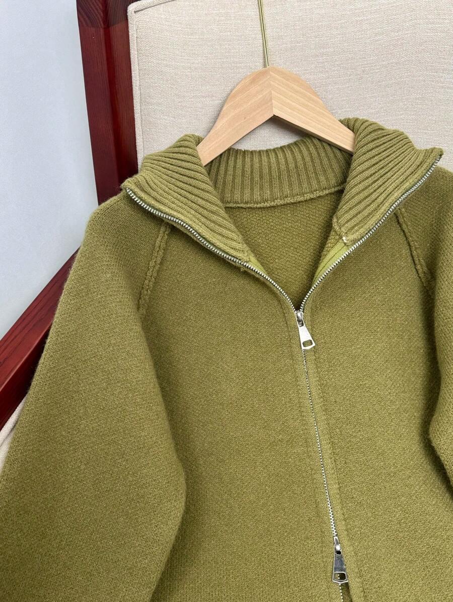 ZIELONY DZIANINOWY SWETER ZIP
