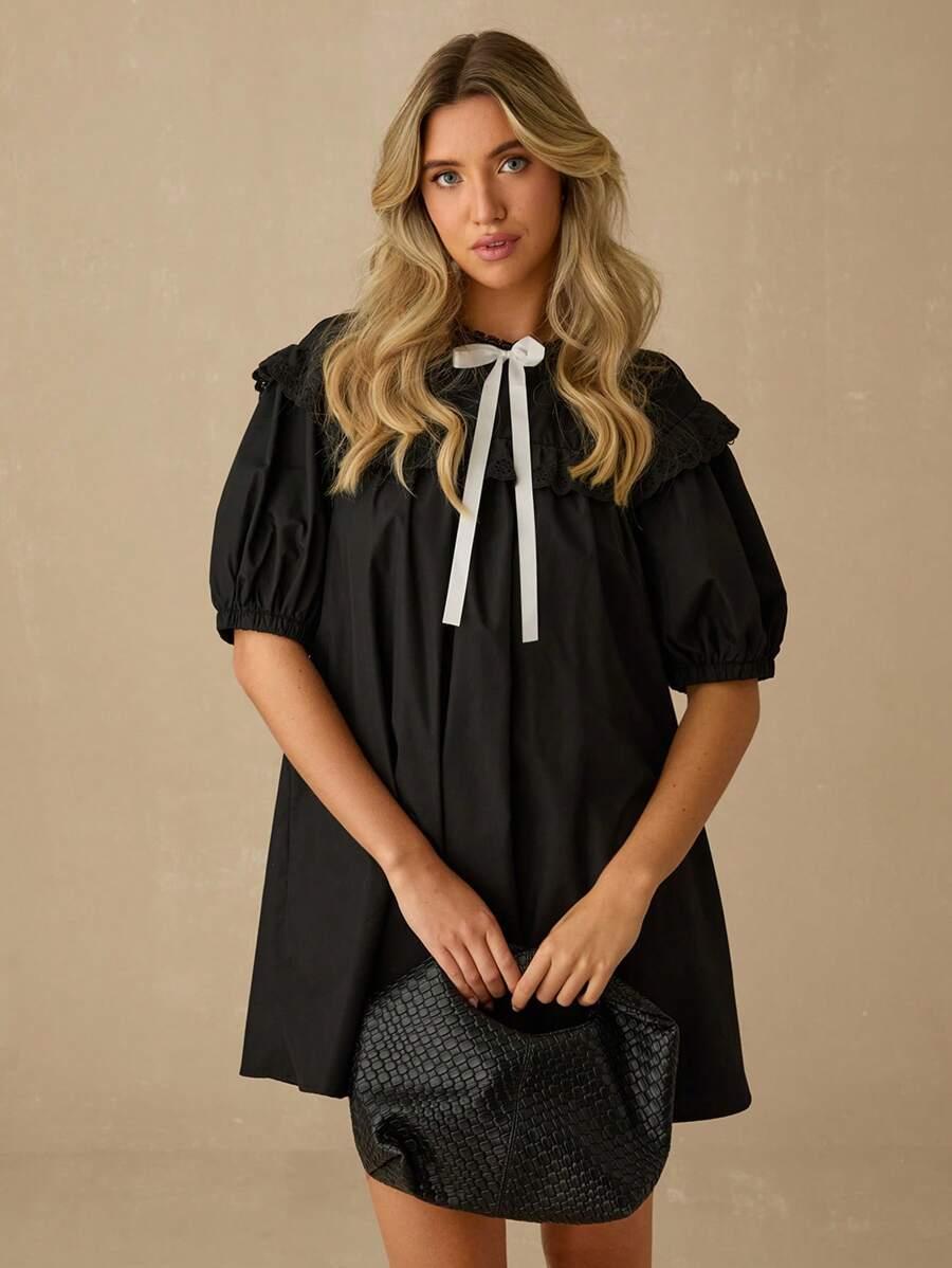 czarna mini sukienka haft
