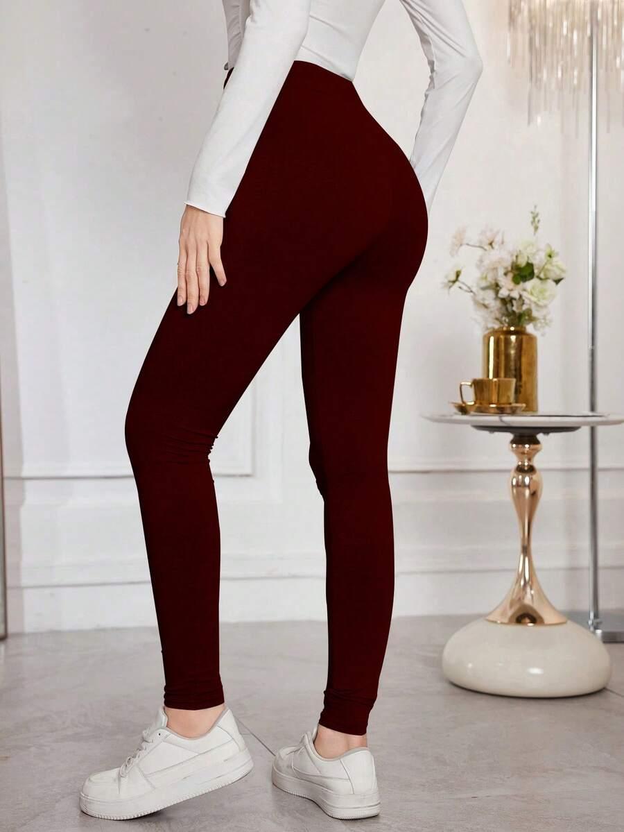 bordowe legginsy wysoki stan