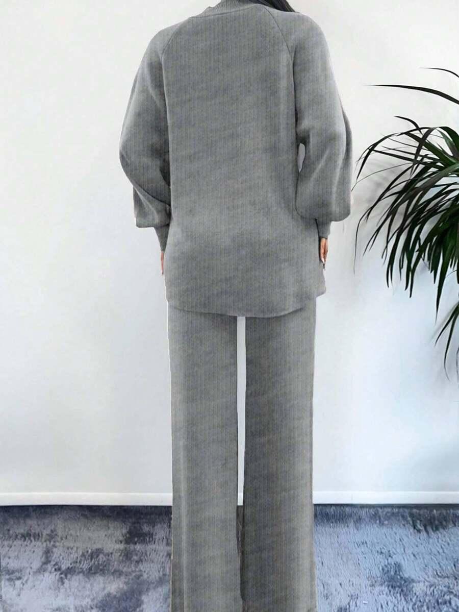 szary dzianinowy komplet sweter spodnie