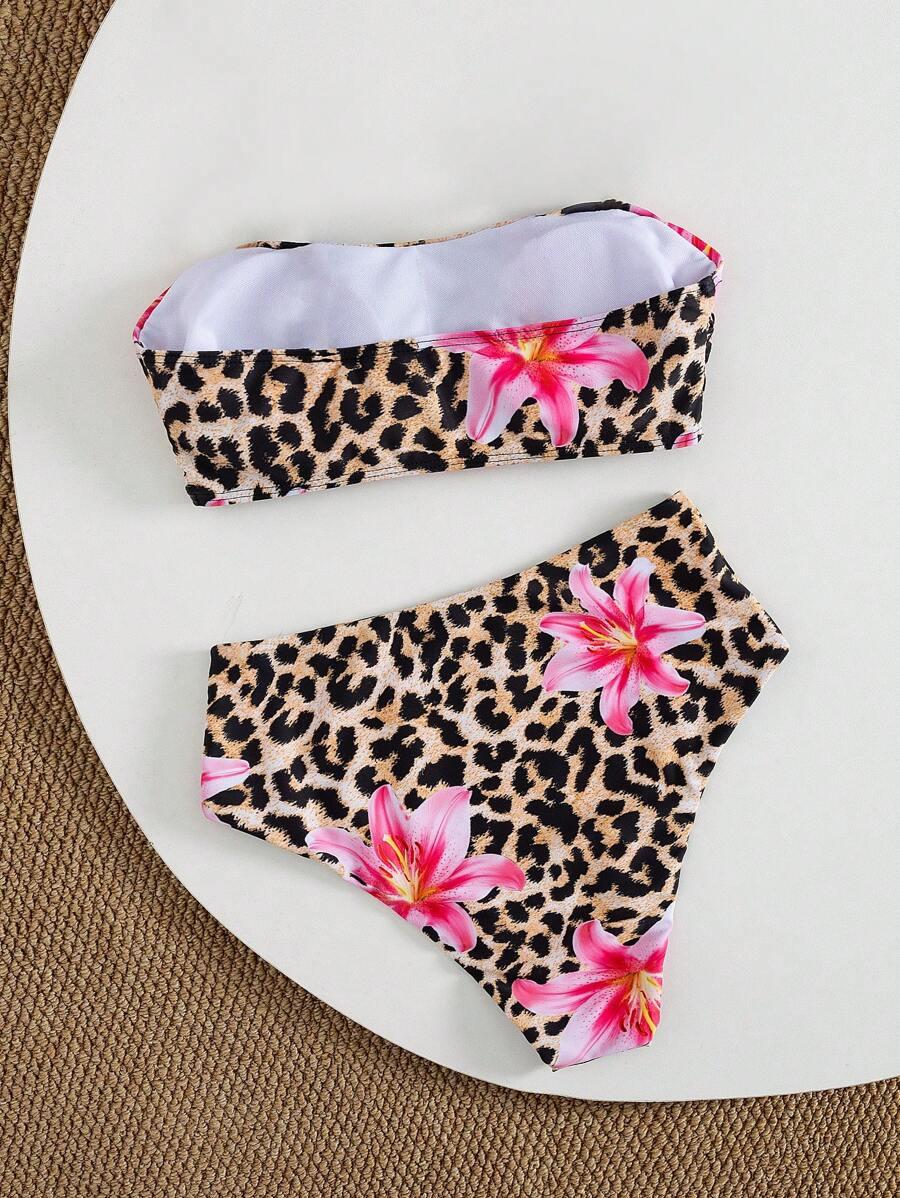 DWUCZĘŚCIOWY STRÓJ KĄPIELOWY ANIMAL PRINT KWIATY 