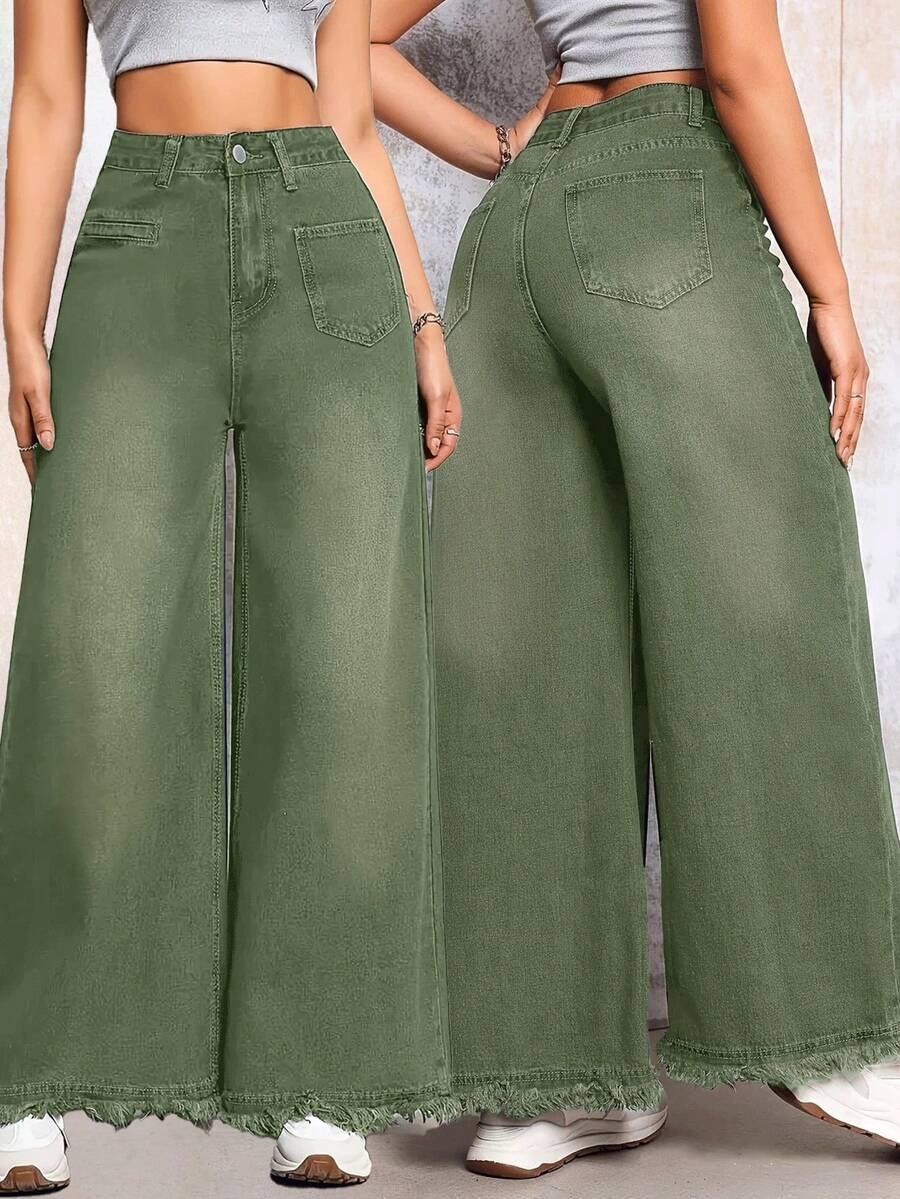 zielone spodnie jeans