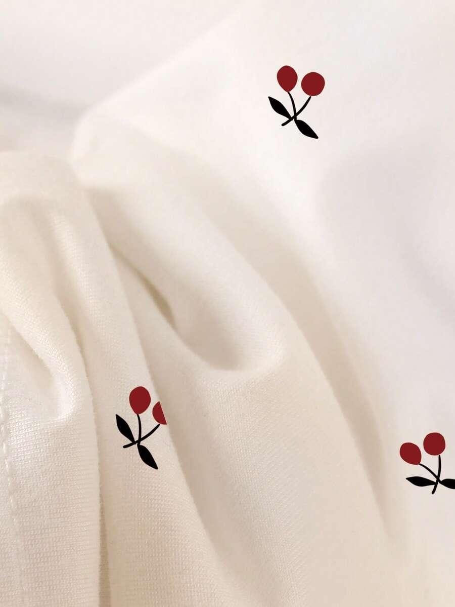 biały t-shirt wisienki 
