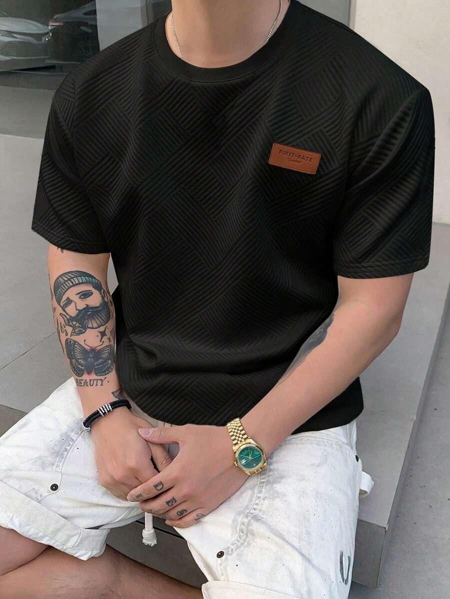 czarny t-shirt okrągły dekolt