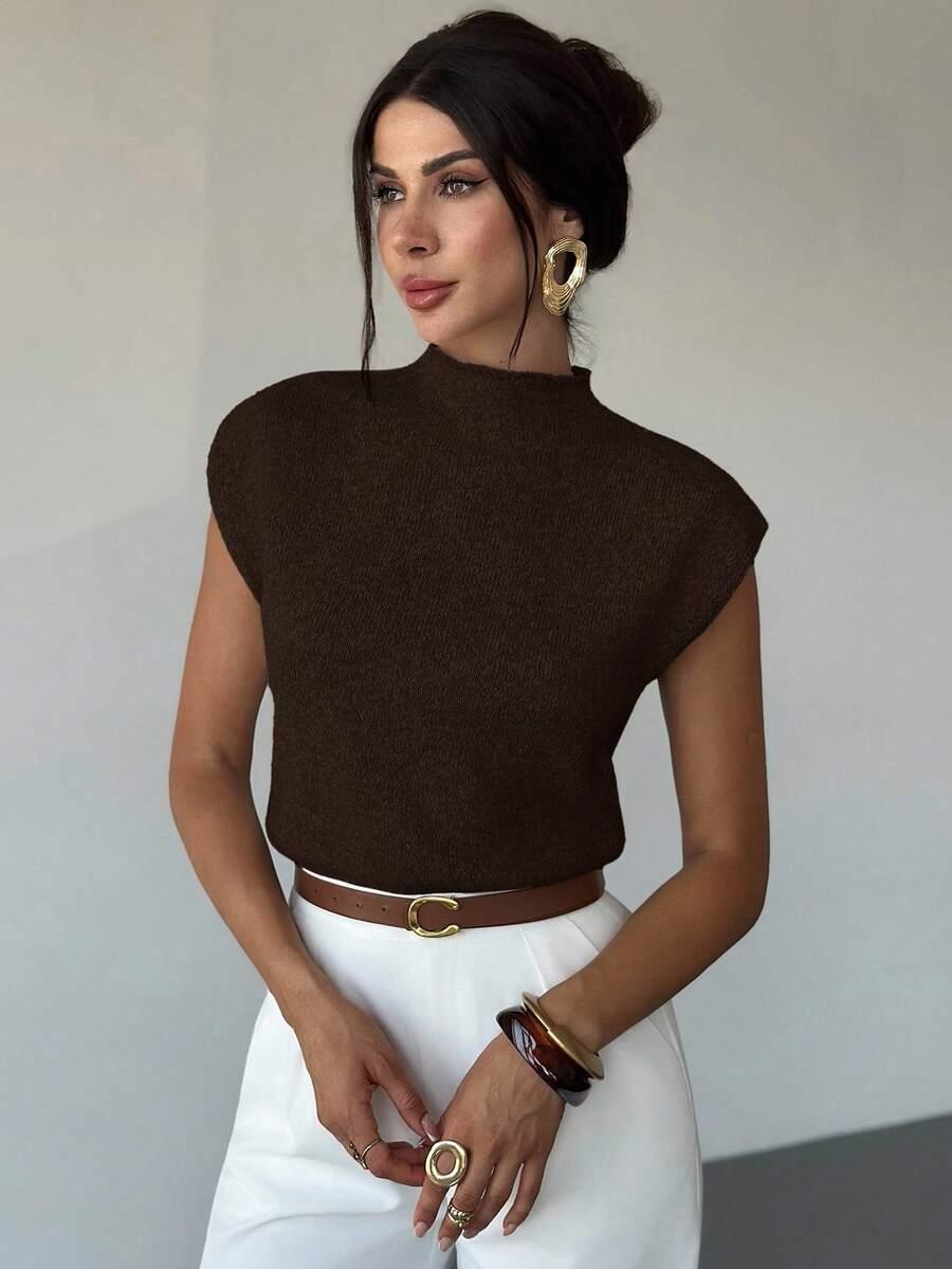 BRĄZOWY SWETER KRÓTKI RĘKAW
