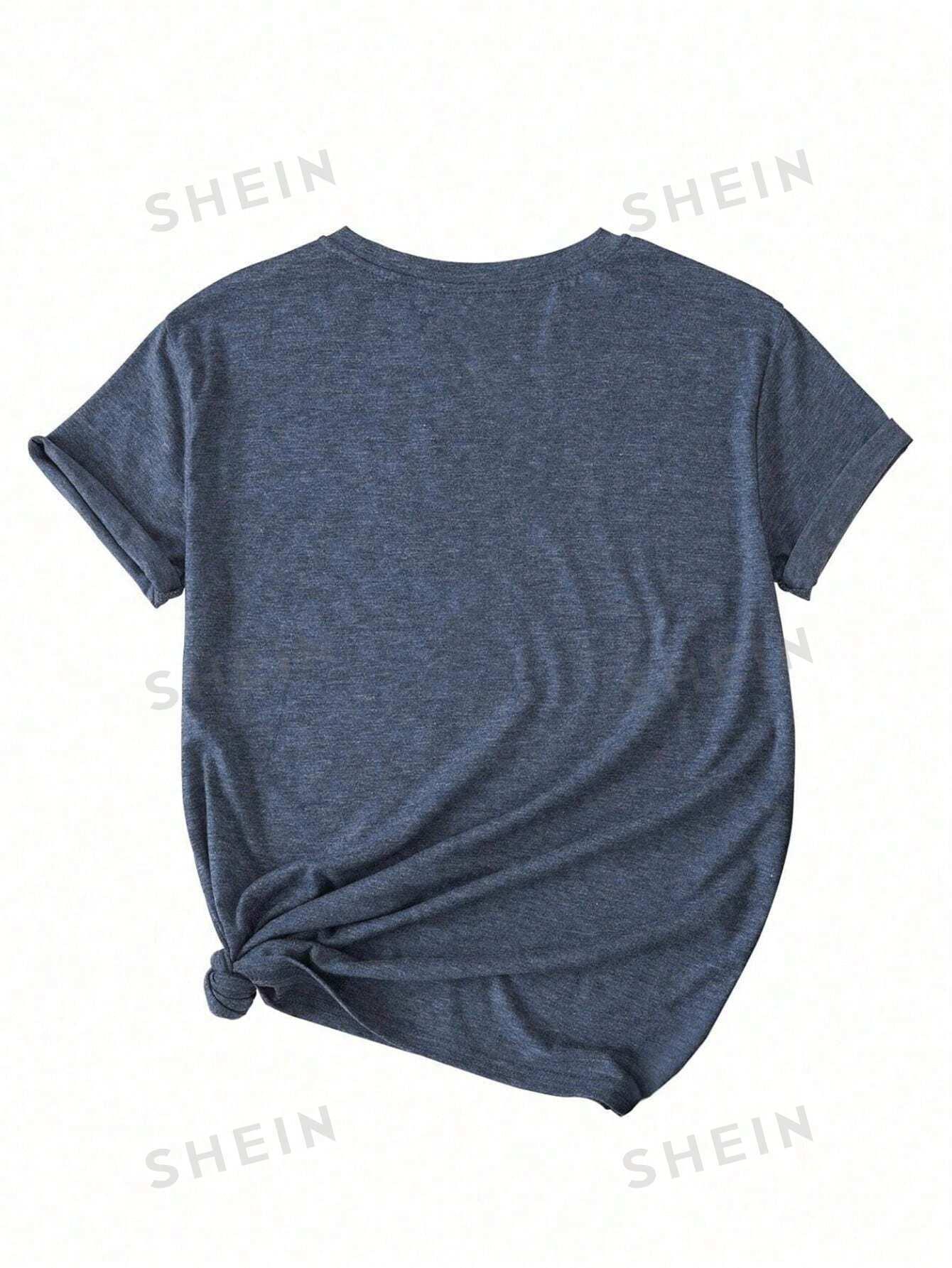 t-shirt okrągły dekolt nadruk