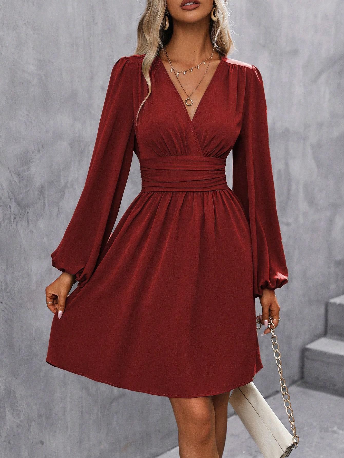 CZERWONA MINI SUKIENKA V-NECK