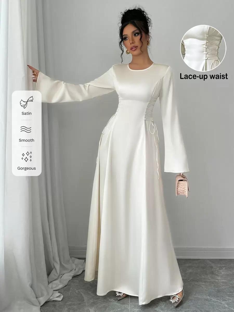 SATYNOWA MAXI SUKIENKA WIĄZANIE