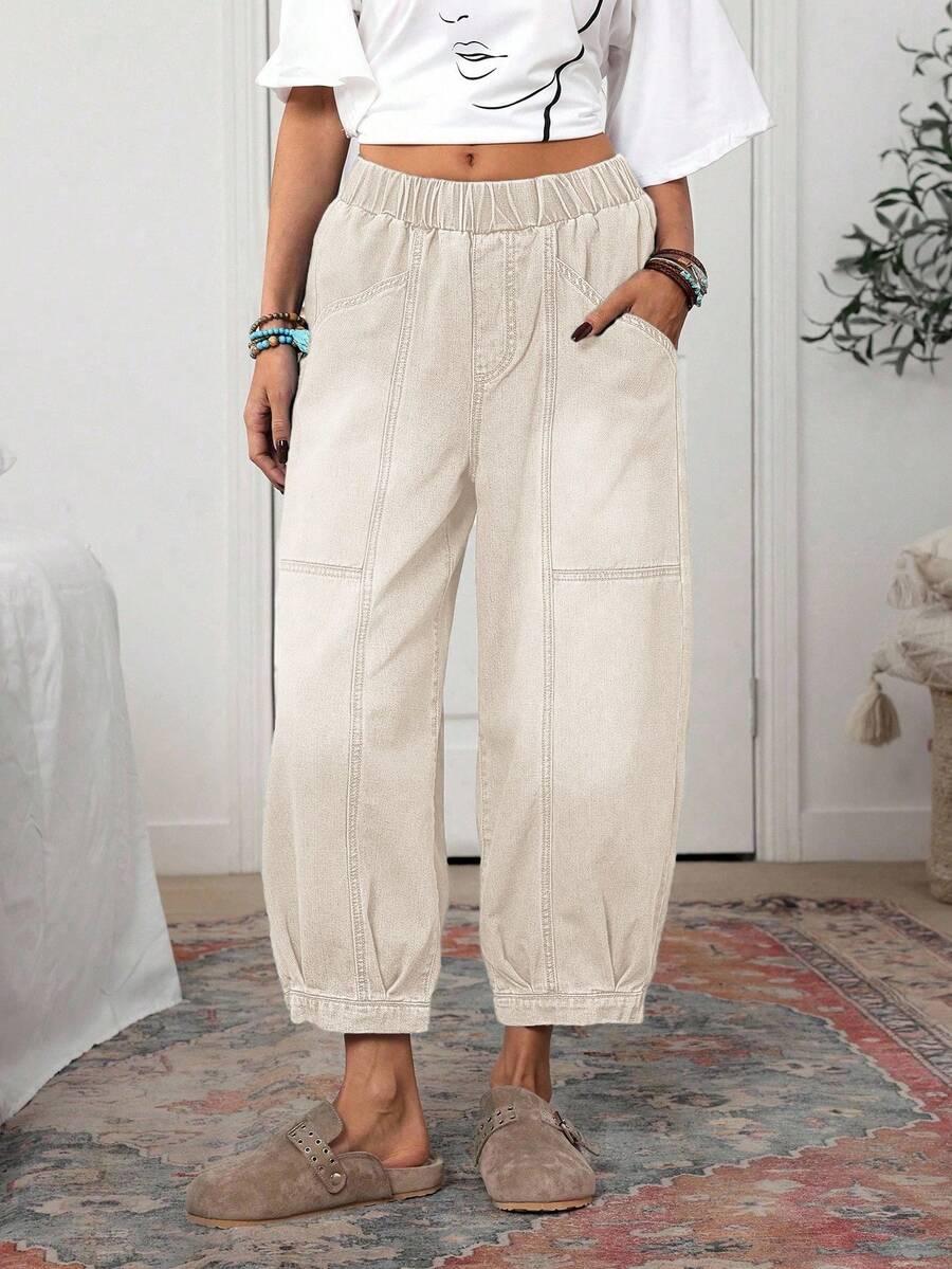 BEŻOWE SPODNIE JEANS