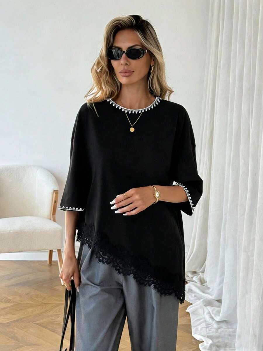 czarna bluzka koronka