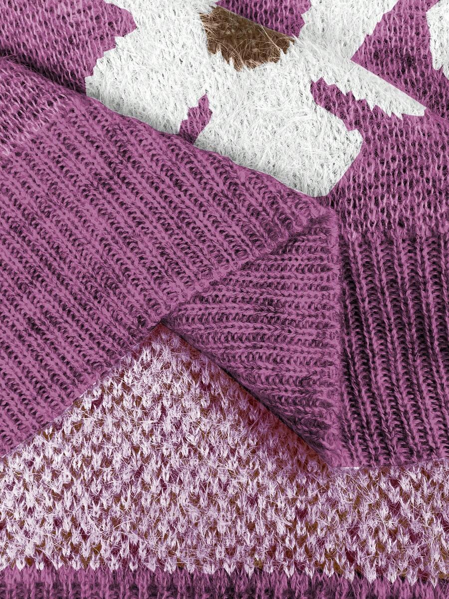 fioletowy sweter kwiaty