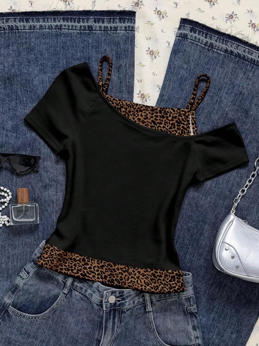 asymetryczny top animal print