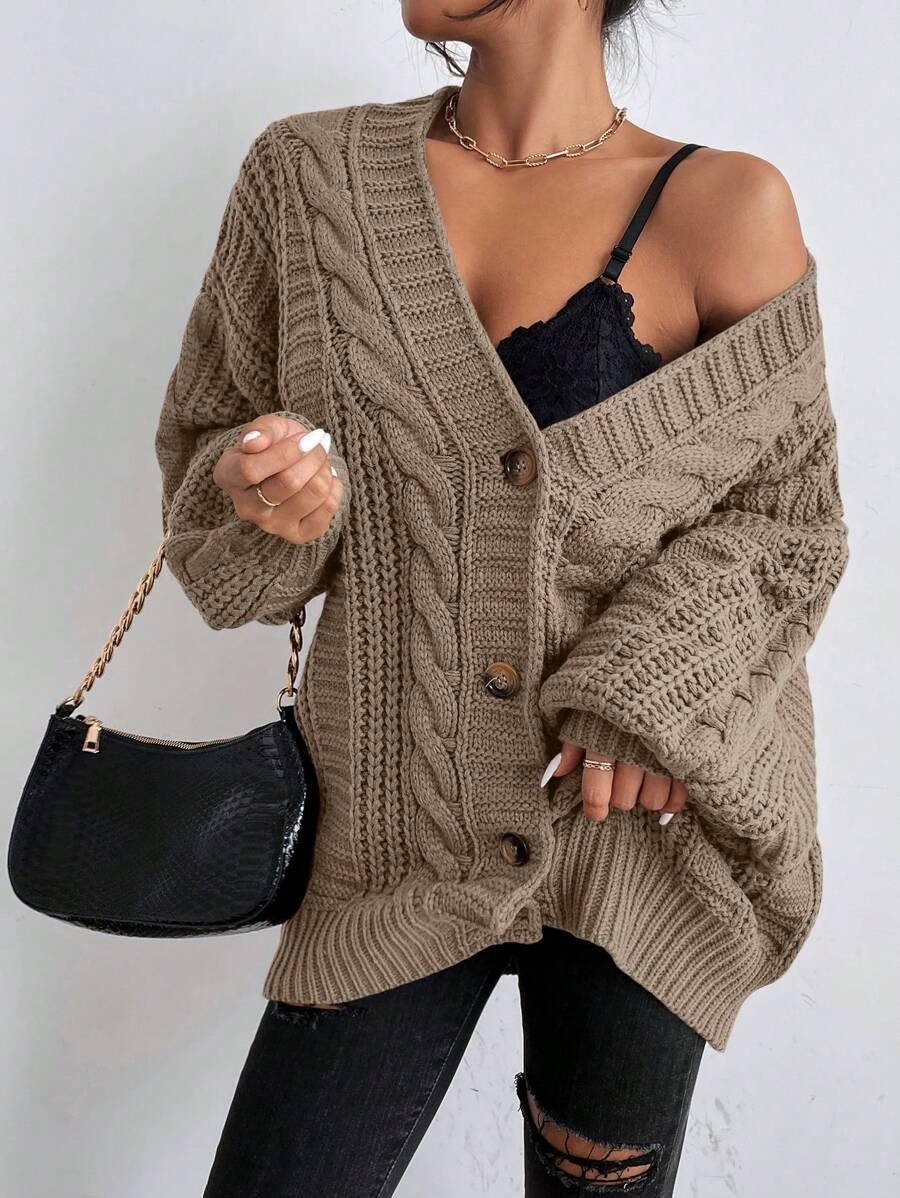 brązowy SWETER ROZPINANY