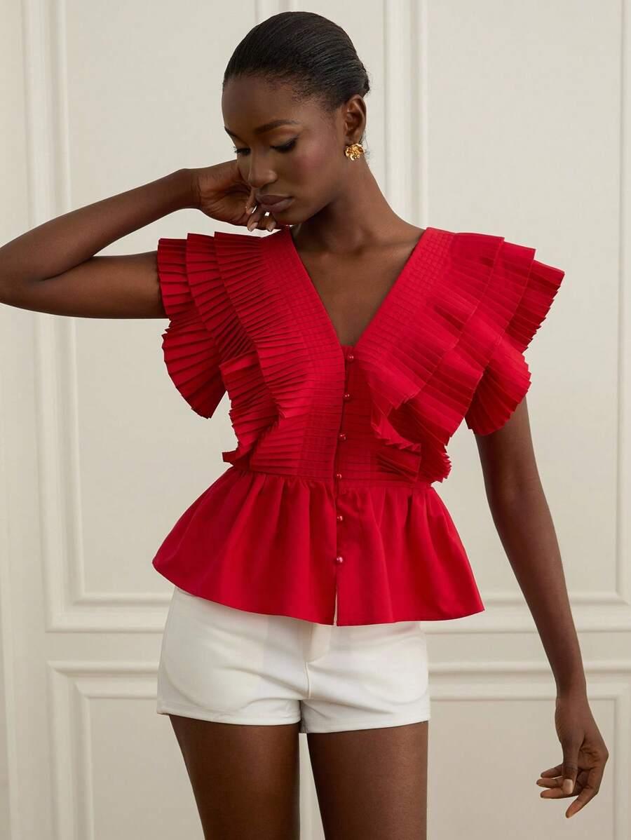 CZERWONA BLUZKA V-NECK
