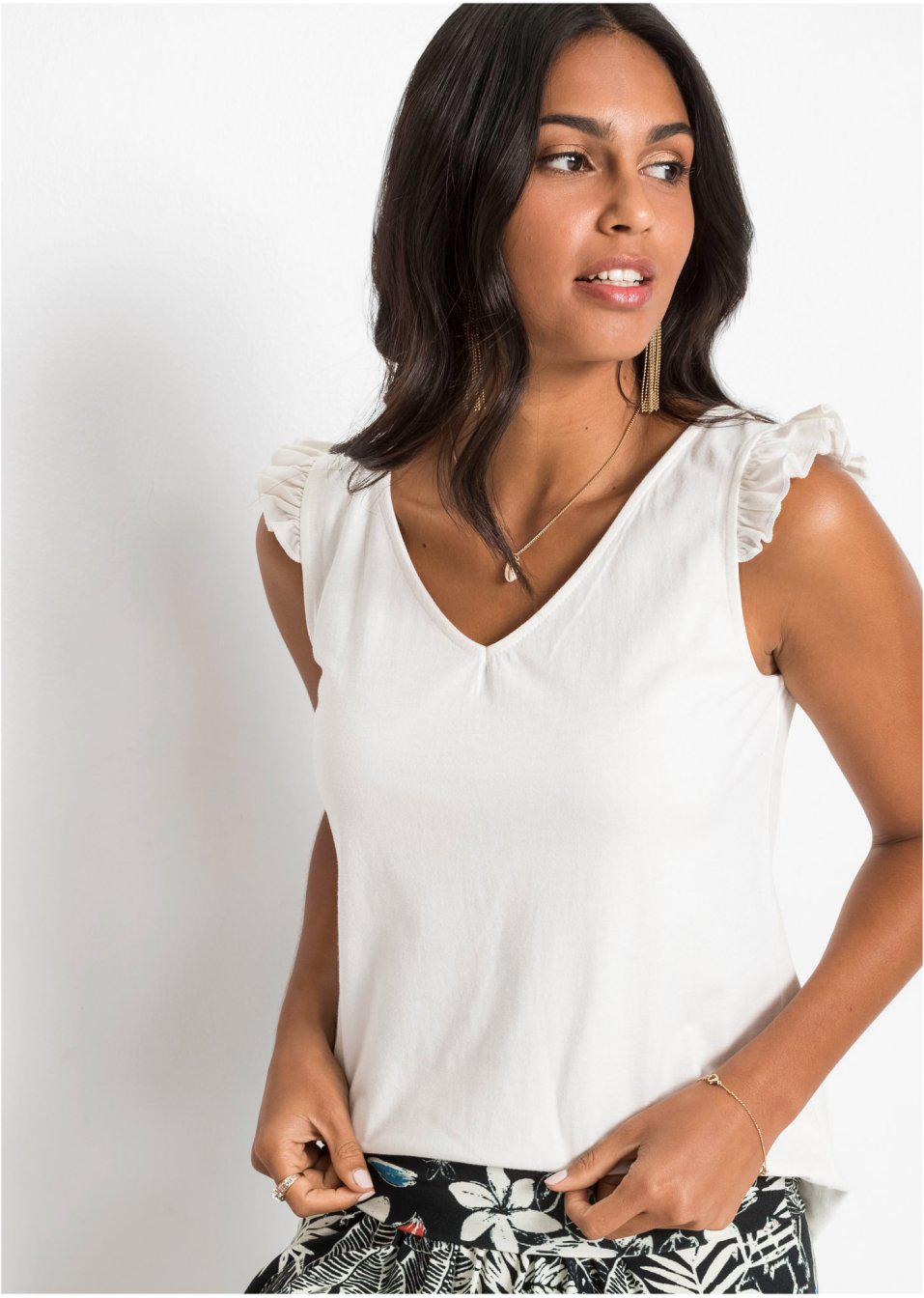 BIAŁY TOP V-NECK