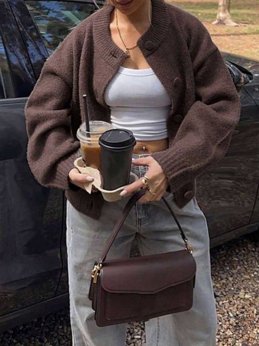 BRĄZOWY SWETER GUZIKI