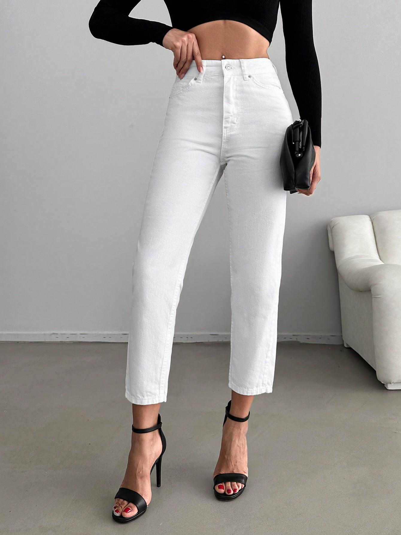 BIAŁE SPODNIE MOM JEANS 