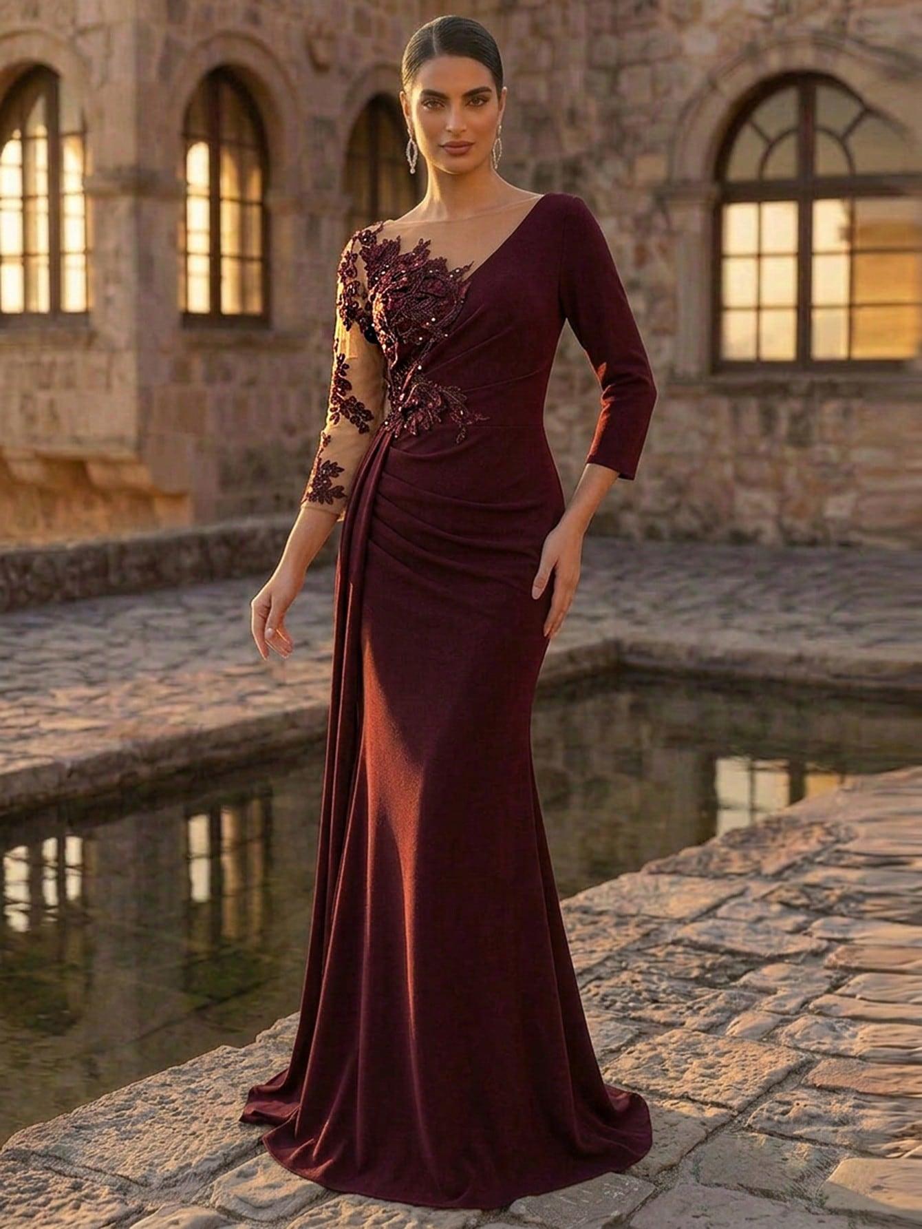 burgundowa maxi sukienka
