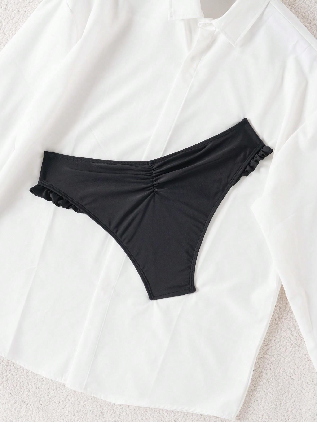 CZARNY dół od bikini marszczenie
