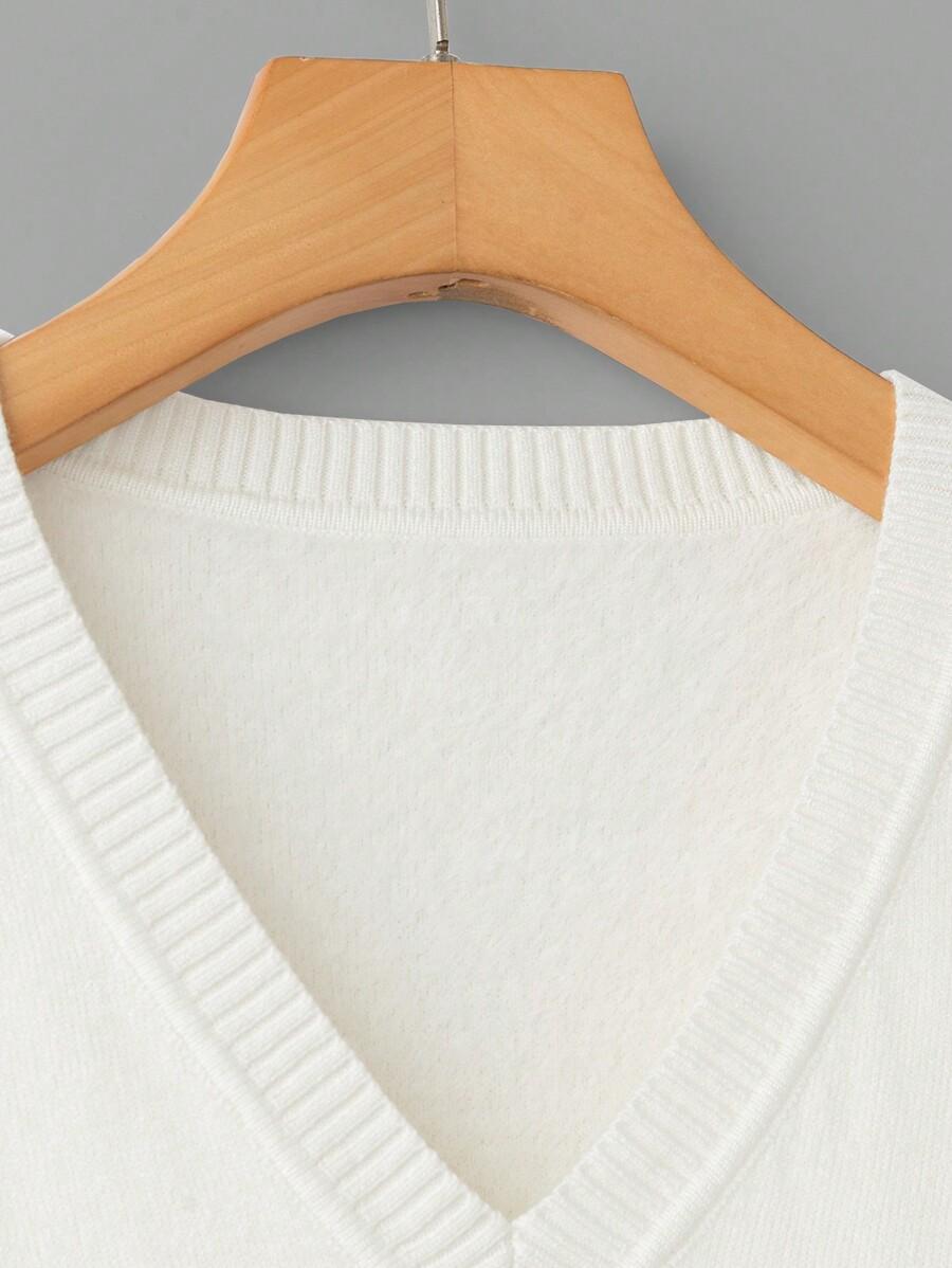 KREMOWY SWETER DŁUGI RĘKAW v-neck