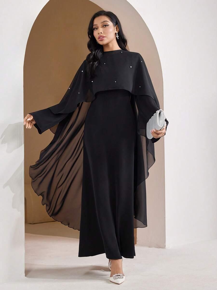 ELEGANCKA MAXI SUKIENKA WIECZOROWA Z OKRĄGŁYM DEKOLTEM I DŁUGIM