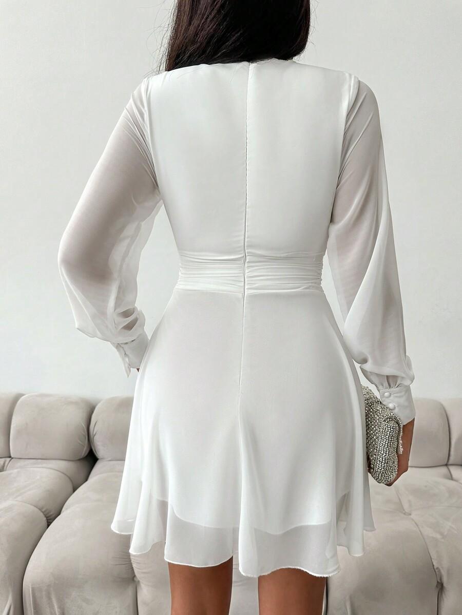 BIAŁA SUKIENKA DŁUGI RĘKAW V-NECK 