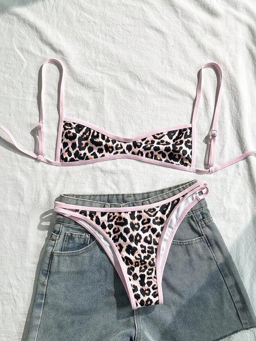 KOMPLET BIKINI W PANTERKĘ RÓŻOWA LAMÓWKA