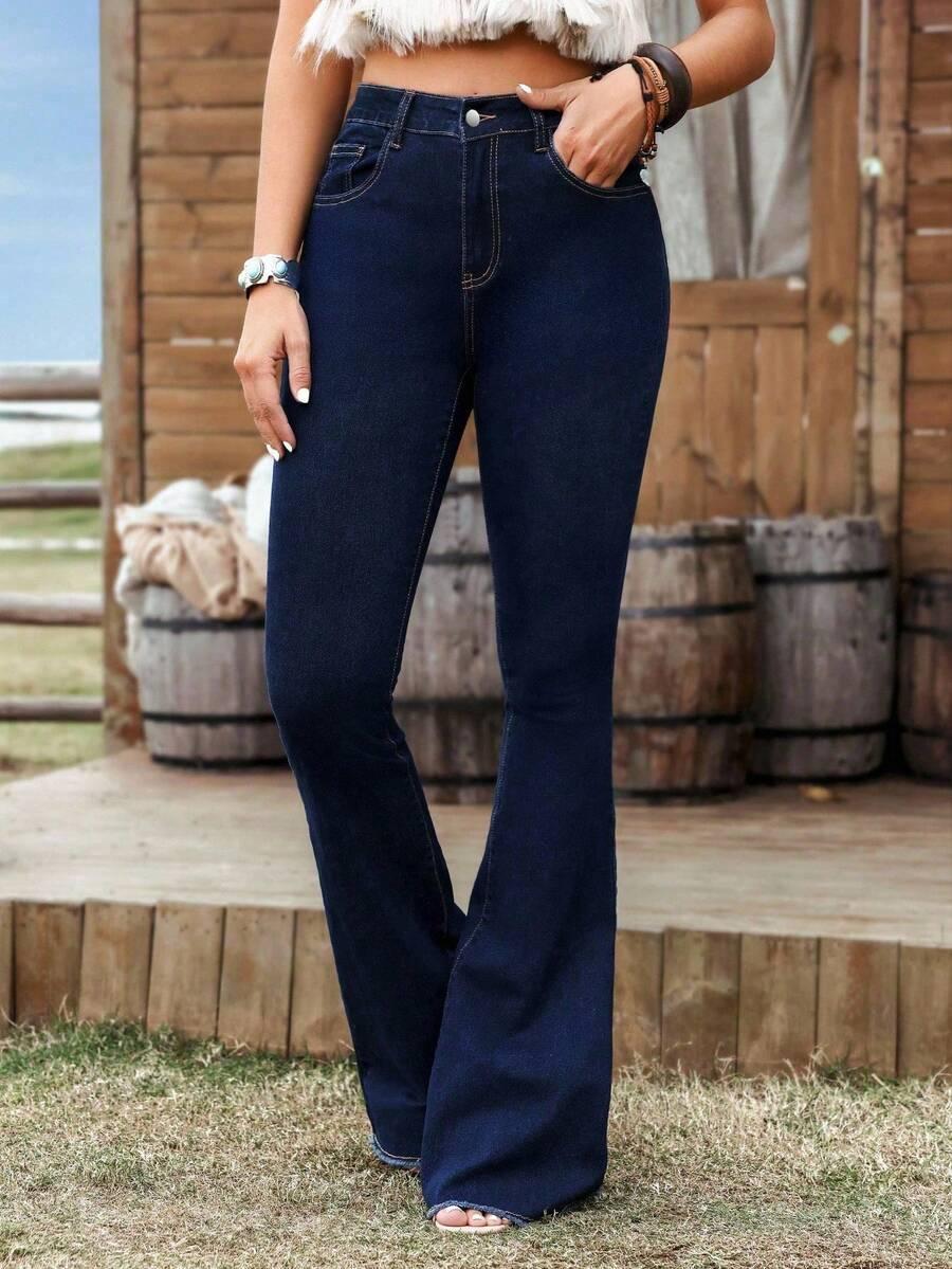 GRANATOWE SPODNIE JEANS DZWONY