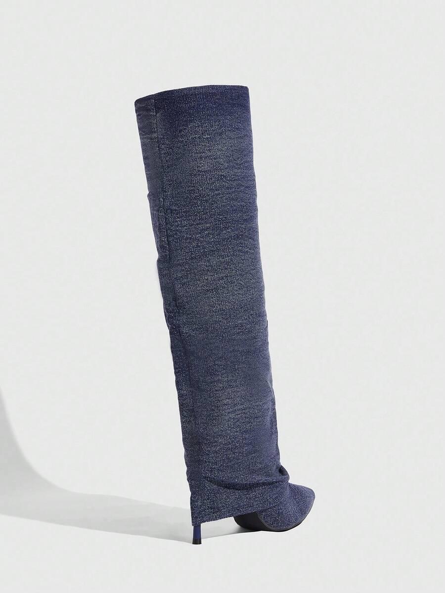 kozaki imitacja jeans na szpilce szpic