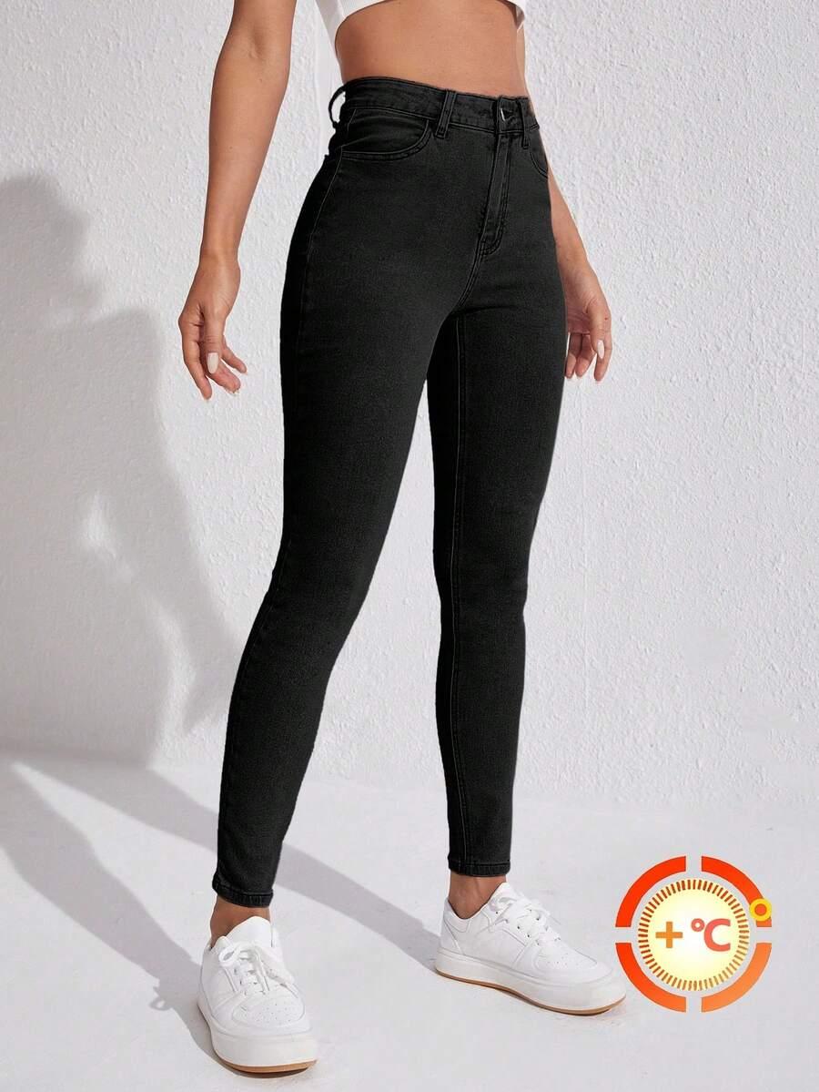 CZARNE SPODNIE JEANS ocieplane