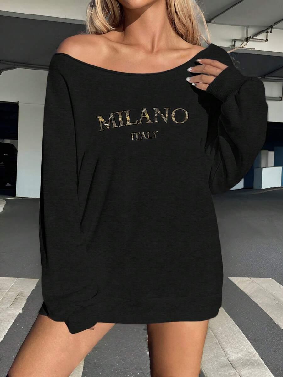 czarna bluza napis milano italy