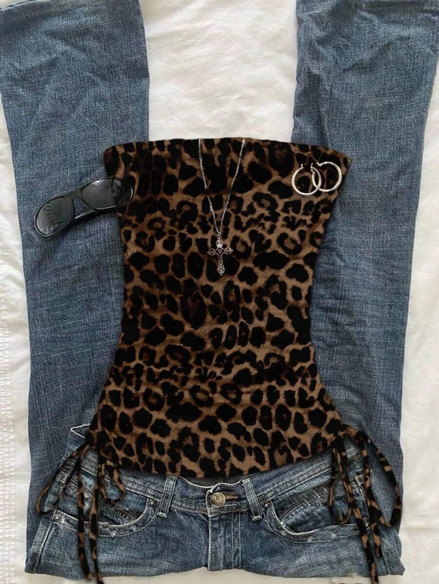 top tuba marszczenie animal print 
