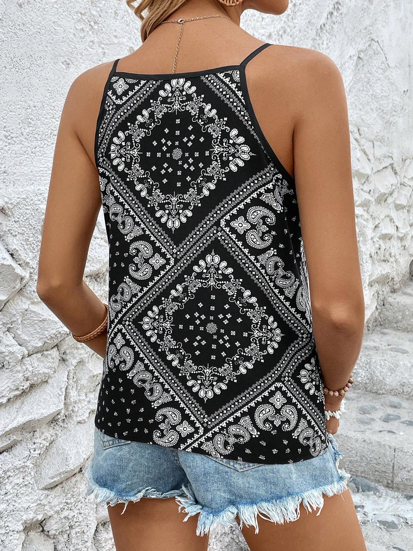 czarny top na ramiączkach paisley print