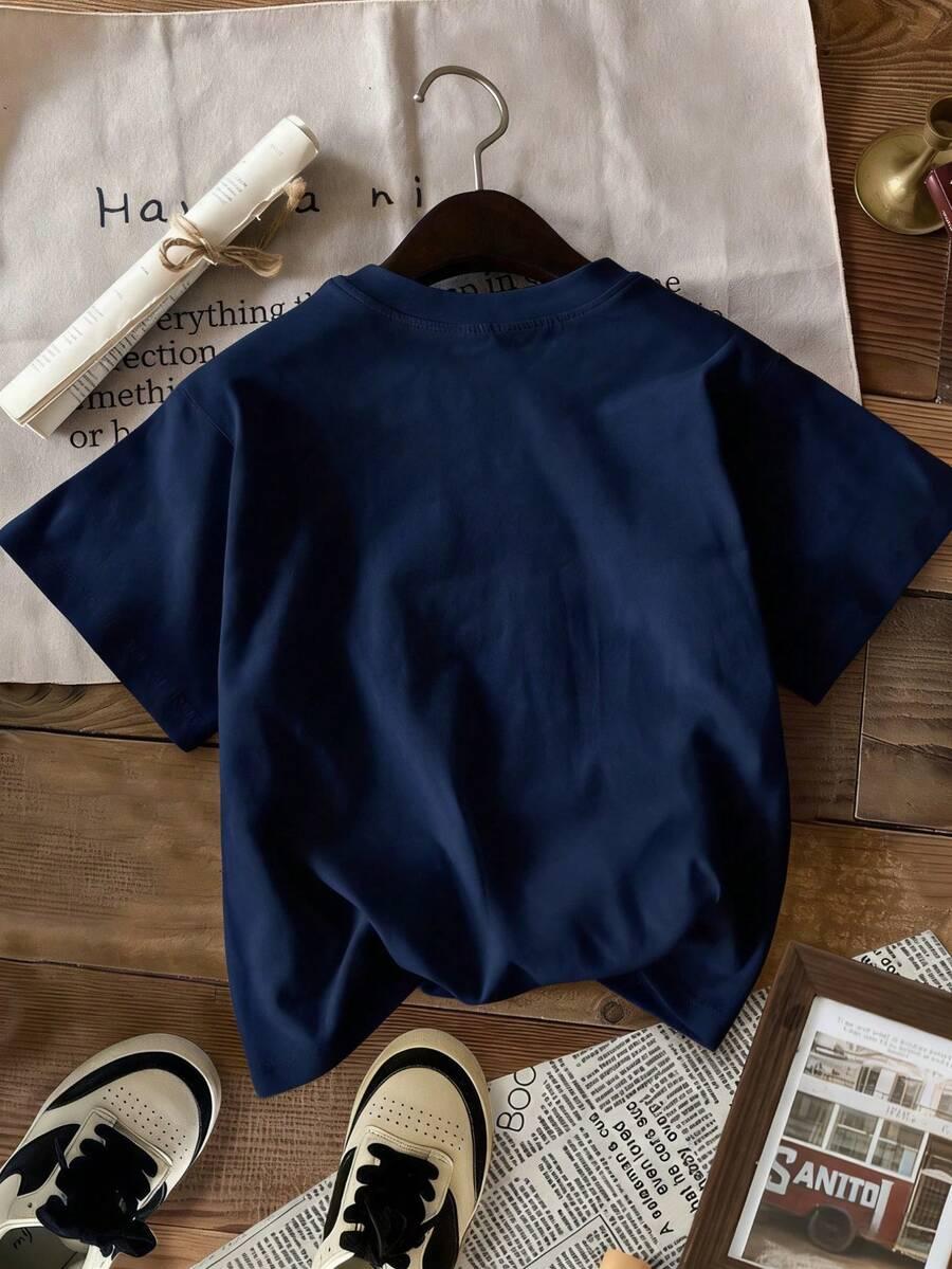 granatowy t-shirt print 