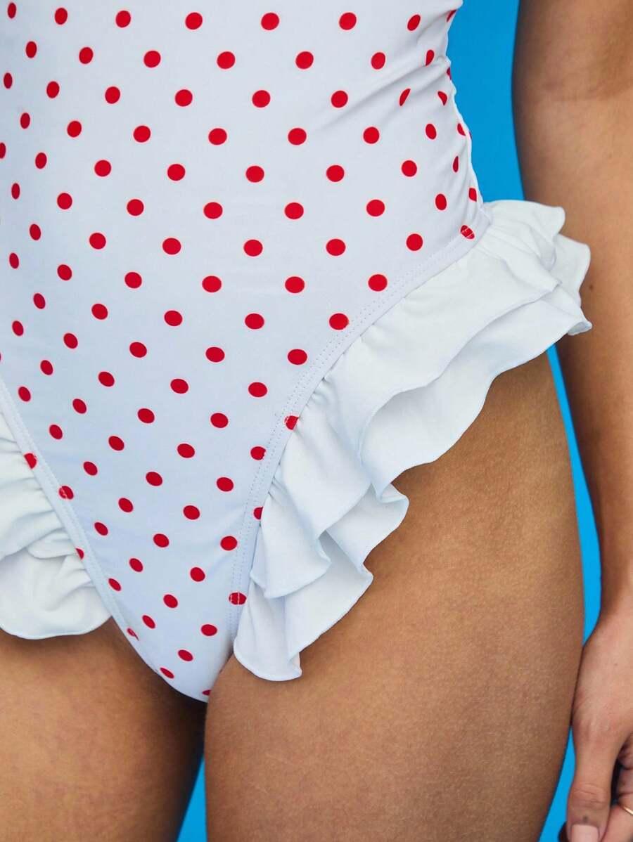 JEDNOCZĘŚCIOWY STRÓJ KĄPIELOWY WZÓR groszki falbana