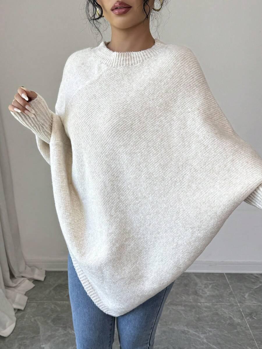 BEŻOWY SWETER OKRĄGŁY DEKOLT 